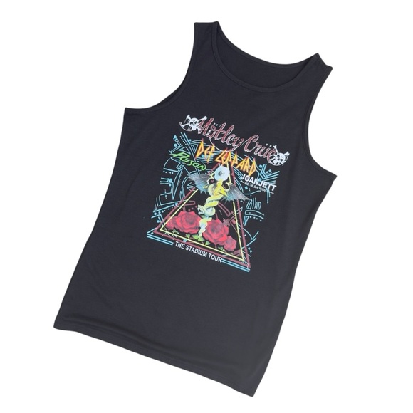 Motley Crue Def Leppard Poison Black Graphic Stadium Tour Tank Top Ladies Small - Picture 2 of 10